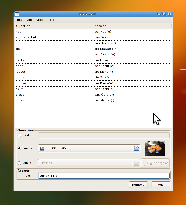Set Builder, building a German set
